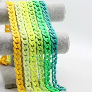 Colorful acrylic curb chain glasses straps in vibrant yellow and green gradient shades