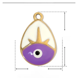 Detailed view of evil eye water drop pendant with dimensions 20mm by 13mm