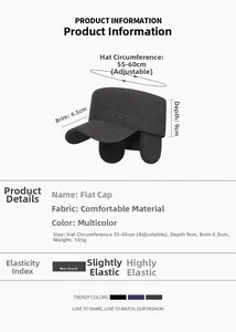 Size chart for winter wool cadet cap with earflaps and adjustable 55-60cm circumference