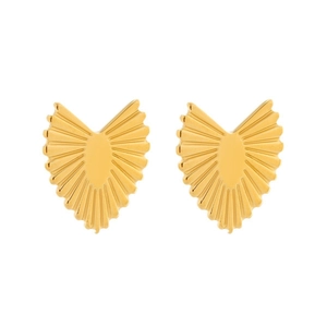 Golden heart-shaped stud earrings with radiant texture design on a clean white background