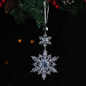 Transparent snowflake Christmas ornaments with blue luster and crystal beads for holiday decor