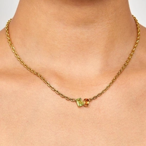 Minimalist Pendant Necklace Stainless Steel Gold Plated Green Rectangle Orange Oval Zircon Gemstone Choker For Women