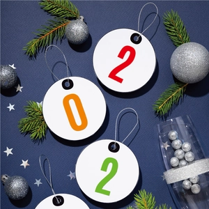 Waterproof 1 inch vinyl number stickers for festive gift tags with silver hanging cords