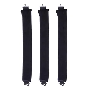 Detailed view of three black velvet curling rods with end hooks for heatless hair styling