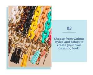 Close-up of colorful acrylic chain keychains with matching tassels and lobster clasps