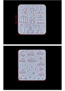 Detail of silicone earring molds with architecture and cloud shapes for resin DIY jewelry