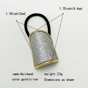 U-shaped gold and silver glitter hair tie for women with product size specifications