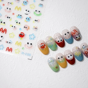 3D Geprägte Cartoon Nagelaufkleber Bunte Augen Stern Buchstaben Muster DIY Maniküre Aufkleber Selbstklebend