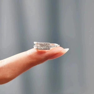Elegant multi-layer silver open ring featuring three rows of sparkling zircon stones for women
