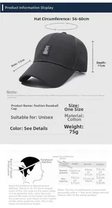 Detailed size guide for breathable mesh baseball cap with measurements and head size chart
