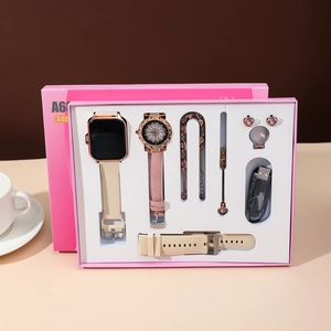A60 women's rose gold diamond smartwatch 8-in-1 gift set with jewelry and bracelets