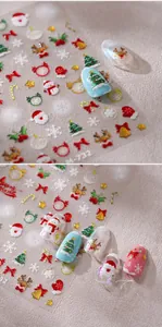 Detaillierte 5D-Relief-Weihnachts-Nagelaufkleber mit Weihnachtsmann, Rentier und Goldflocken