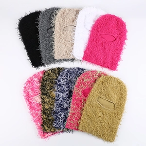 Knitted Balaclava Hat Shaggy Long Plush Full Face Mask Winter Warm Windproof Ski Hood For Men Women Streetwear Novelty