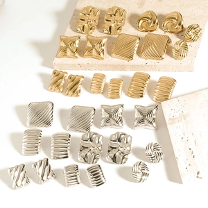 Chic 18K gold plated stainless steel stud earrings in heart and geometric shapes