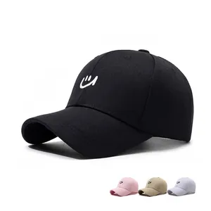 Baseball Cap Smile Face Embroidered Cotton Polyester Adjustable Curved Brim Sun Protection Casual Hat For Men Women