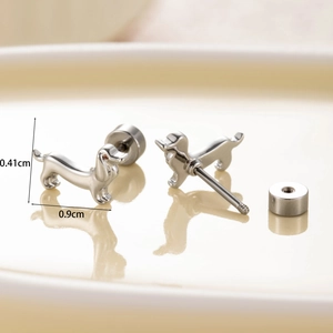 Titanium steel dachshund stud earrings with screw backs, 0.41cm by 0.9cm size