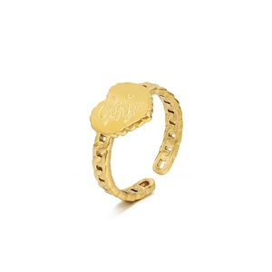 18K gold plated heart ring with chain band and Love You engraving for women
