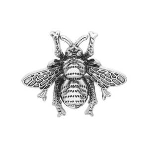 Vintage silver finish bee brooch with detailed insect wing textures and antique style
