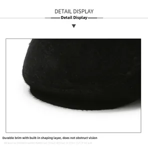 Close-up of sturdy black plush visor with built-in interlayer for shape retention