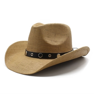 Cappello Da Cowboy In Paglia Western A Tesa Larga Estivo Cappello Da Sole Con Fascia In Pelle Con Borchie Per Uomo Donna