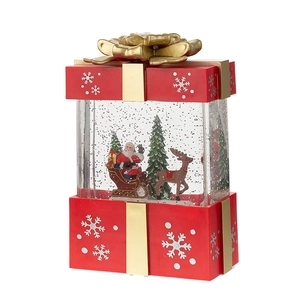 Christmas gift box crystal ball snow globe with Santa and reindeer scene light