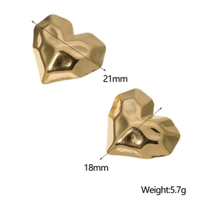 Detailed view of 18K gold plated heart stud earrings with weight and size specifications