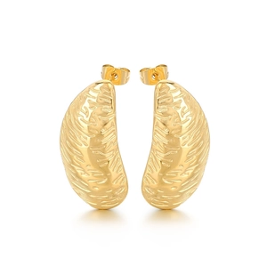 Irregular golden hammer texture stainless steel stud earrings with geometric moon shape
