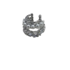 Manchette d'oreille double couche en argent avec perles blanches et zircons scintillants