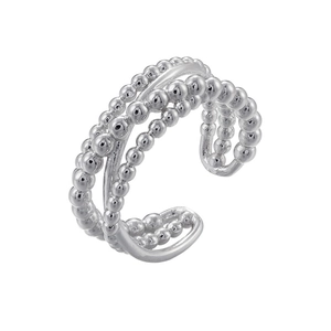 Detail of silver multi-layer open ring with three-row beaded texture design