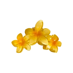 Three-bloom frangipani hair claw clip in gradient yellow acrylic resin for women