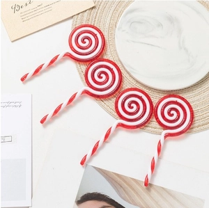 Set of 4 red and white spiral acrylic candy cane ornaments for Christmas tree decoration