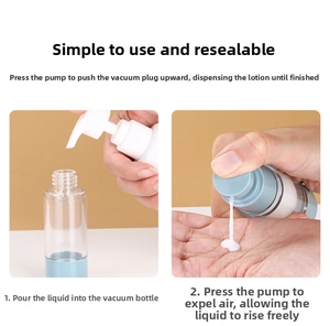 Detailed guide showing steps to fill and use the recyclable vacuum spray bottle