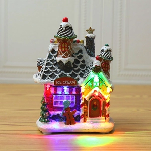 LED illuminated Christmas ice cream cottage decoration with colorful snow scene
