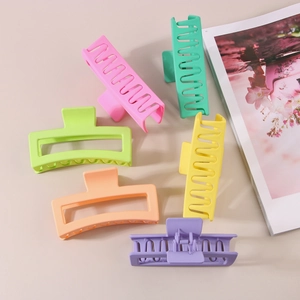 Set of six colorful 13cm matte rectangular hair claw clips in pastel macaron shades