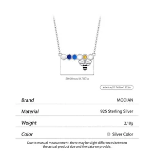 S925 sterling silver honeybee necklace with colorful gemstones and dimensions display
