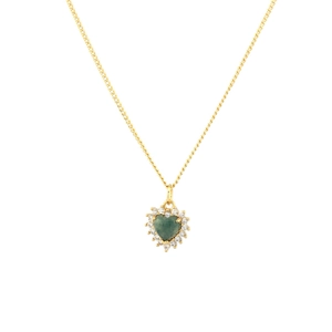 18K gold-plated necklace featuring a green heart gemstone pendant with micro-pavé diamonds