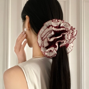 Oversized Fabric Scrunchies Ruffled Hair Ties Large Patchwork Ponytail Holders Scalloped Edge Hair Accessories For Women