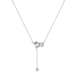 925 Sterling Silver Y Necklace Emerald Cut Geometric Cubic Zirconia Pendant Adjustable Lariat Elegant Jewelry For Women
