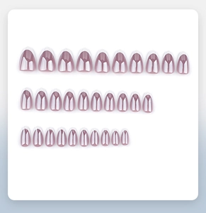 Detailed set of 30 minimalist nude and white French tip almond press-on nails