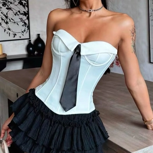 Top Corsetto Sexy Bustier Senza Spalline Con Decorazione A Cravatta Supporto Stecche Vestibilità Aderente Poliestere Spandex