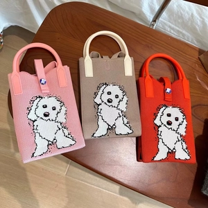 Mini sac à bandoulière tricoté pour téléphone avec motif de chiot bichon en trois couleurs