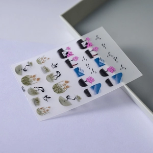 Detail of 5D Chinese landscape nail stickers with cranes and ink painting patterns