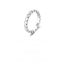 Close-up of S925 sterling silver hallmark on minimalist vintage beaded ring band