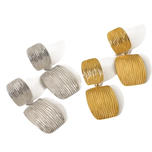 Minimalist square striped stainless steel drop earrings in gold and silver finish