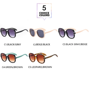 Collage of square luxury sunglasses in five trendy colors from black to leopard print