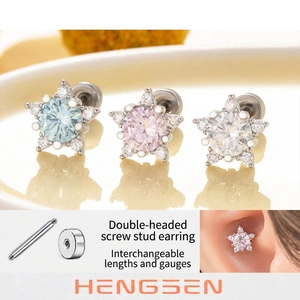 Star Zircon Ear Cartilage Stud Earrings Titanium Steel And Copper Screw Back Helix Piercing Sweet Jewelry For Women