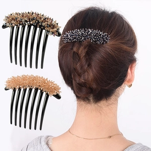 Vintage Handmade Crystal Beaded Hair Comb For Women Elegant Resin Hair Side Combs For Bun Updo Styling Floral Accessory