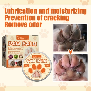 50g moisturizing pet paw balm showing before and after healing results for dry cracked pads