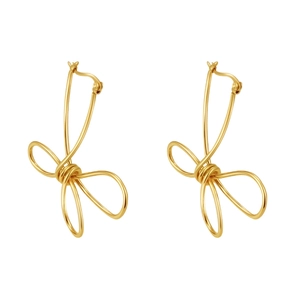Fashionable golden petal-shaped knot earrings in 18K stainless steel on white background