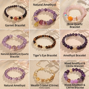 Natural Stone Crystal Beaded Bracelets Amethyst Tiger Eye Garnet Citrine Handcrafted Vintage New Chinese Style For Women